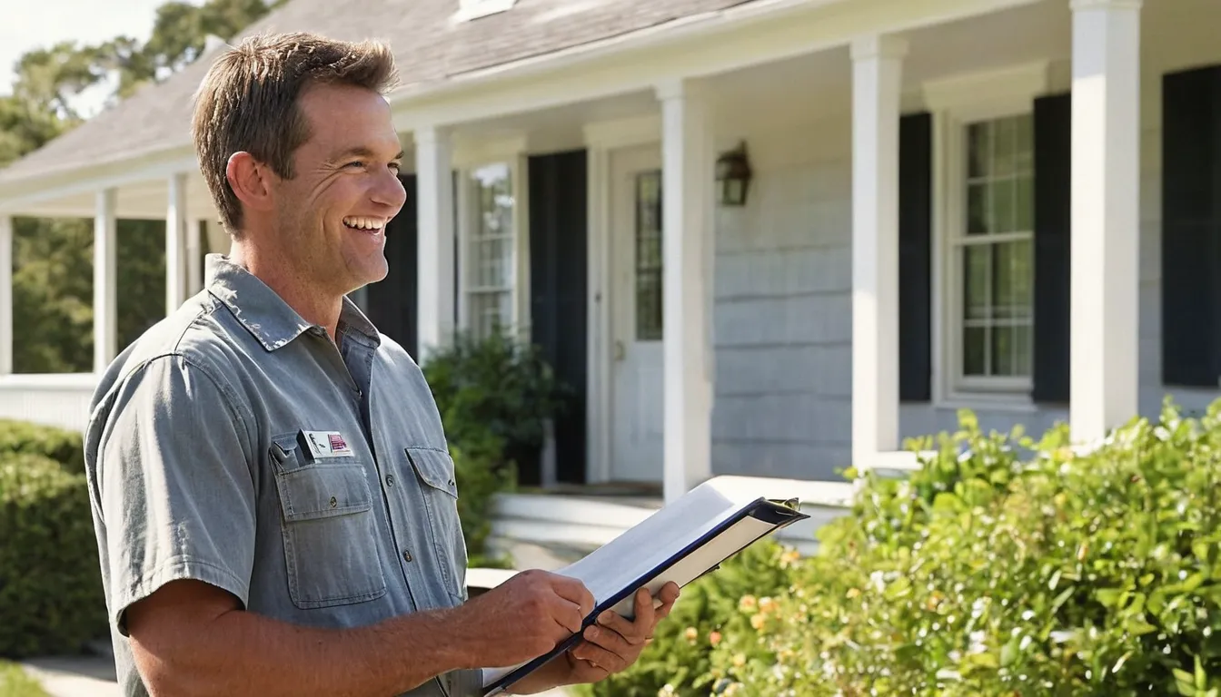 A homeowner and a friendly pest control provider talking at the front door of a house in Boston